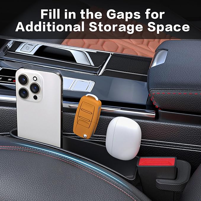 Edotim 2025 Upgrade Short Car Seat Gap Filler, Seat Gap Organizer with Phone Holder, Car Seat Accessories, Car Organizer Fit Sedan SUV Truck-2PCS Black