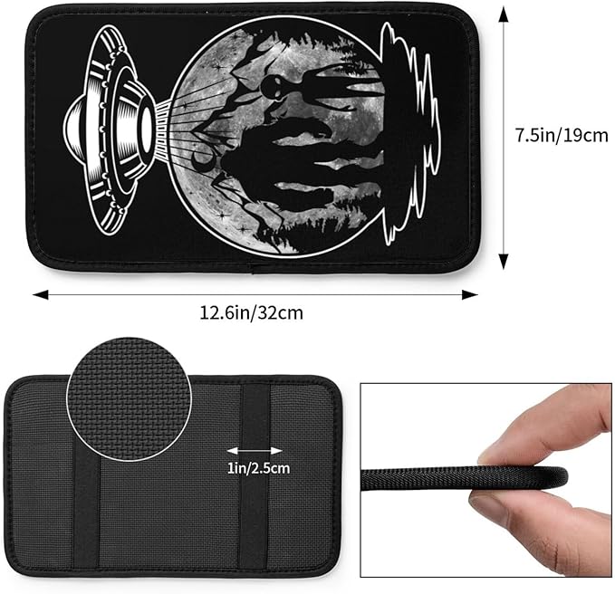 UFO Alien and Bigfoot Moon Car Armrest Pads Auto Seat Handrail Box Decoration Cushion Fit for Most Vehicles Accessories, Universal Car Center Console Cover Pad Protector Funny Design