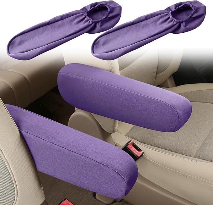 Smeyta 2PC Car Front Seat Armrest Covers,Universal Size Seat Arm Rest Cover,Flat Cloth Fabric Armrest Cover,Car Interior Accessories(Purple,1Pair)