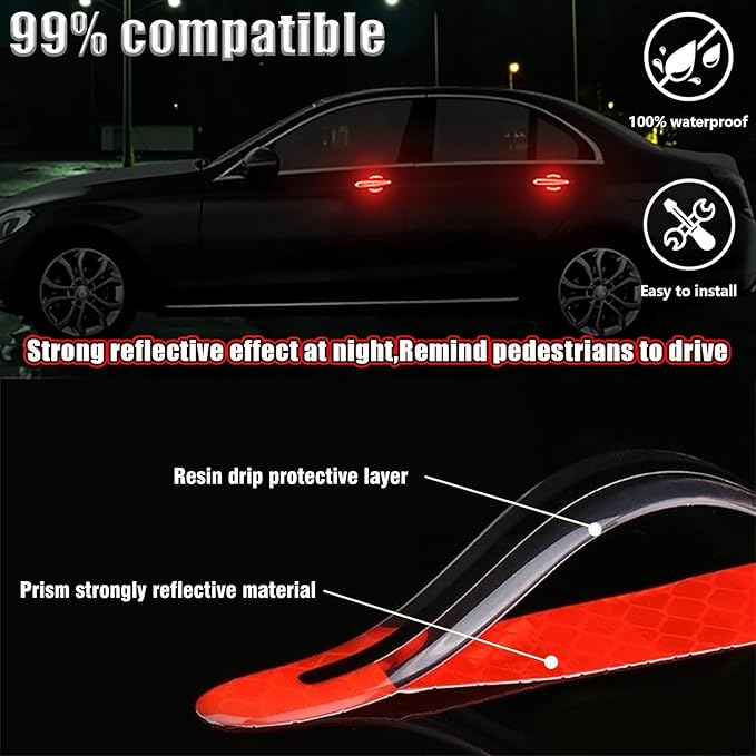 8Pcs Car Door Handle Protector Reflective Sticker,3D Carbon Fiber Universal Door Handle Scratch Protector Cover,Self-Adhesive & Non-Marking,Paint Guard Protective Films (Red)