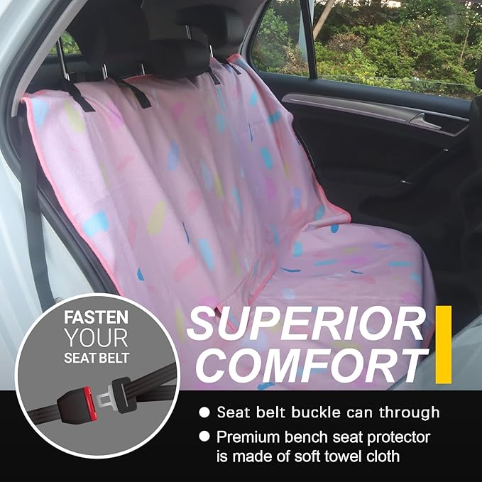 LoyaGour Back Seat Cover for Car Trucks Van SUV,Waterproof Rear Bench Towel Seat Covers for Dogs and Kids,Automotive Backseat Protector (Pink Marbling)
