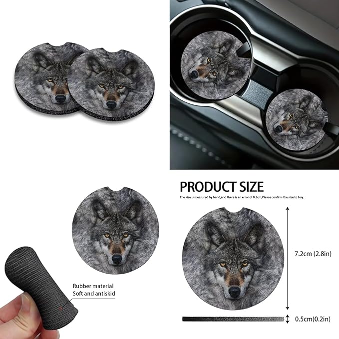 Wolf Printed Car Interior Cover Sets, Car Front Rear Seat Cover with Steering Wheel Protector Coaster Trash Can Air Vent Storage Bag, Universal Fits Auto Interior Accessories