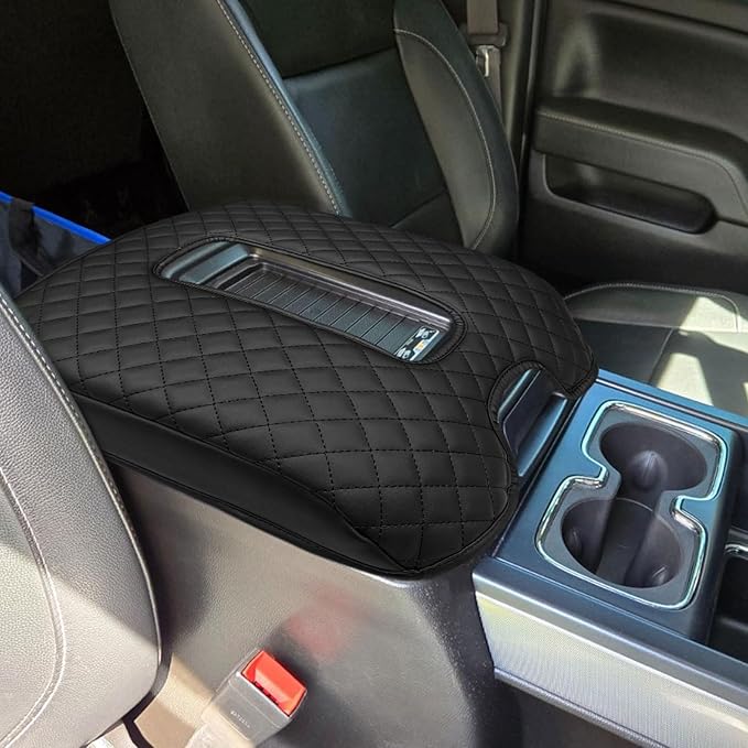 Xaido Center Console Armrest Cover for Chevy Silverado/GMC Sierra 2014-2018 & Tahoe/Suburban/Yukon 2015-2020, Bucket Seat Console Leather Protective Cover, Black