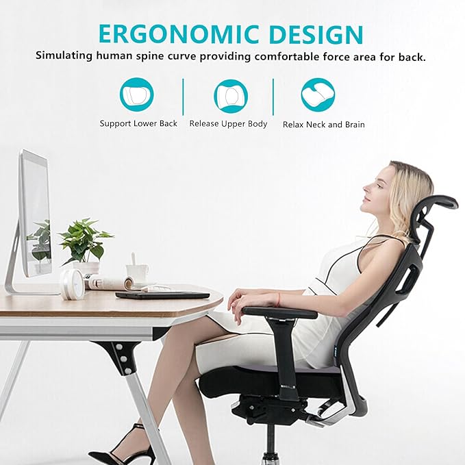 FLORICH 3 PCS Seat Cushion for Carseat Lumbar Support Pillow Car Neck Headrest Pillows Memory Foam Gel Memory Foam Massage Point Seat Pads Pressure Relief Back Cushion for Office Chair(Grey)