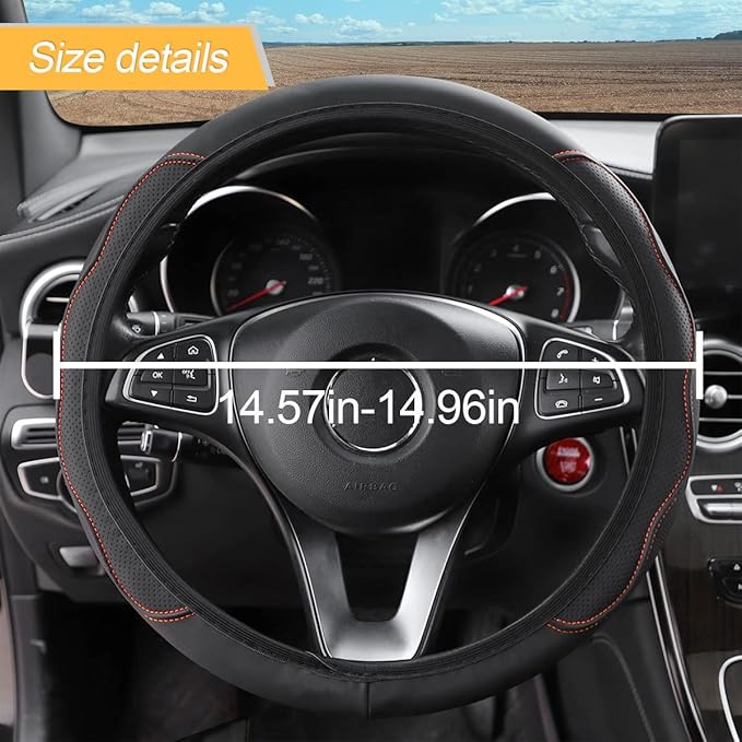 LoyaForba Car Steering Wheel Cover, Non-Slip Microfiber Leather Steering Wheel Cover, Breathable Vehicle Soft Handle Protector, Universal Automotive Interior Accessories for Women Men Girls (Orange)