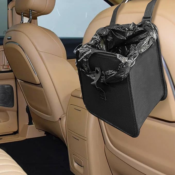 Car Trash Can, Oxford Cloth Foldable Auto Trash Bin Hanging, 1.85 Gallon Capacity Garbage Bag Organizer, Leak-Proof Waterproof Automotive Storage Container, Car Interior Accessories (Medium)