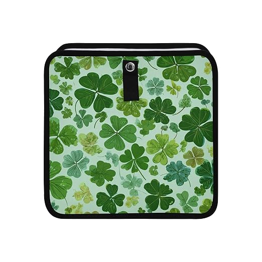 Car Trash Can Organizer Bin with Adjustable Strap for Back Front Seat Console Waterproof Leakproof Collapsible Portable 11 Inch Green Nature St Patrick Clovers