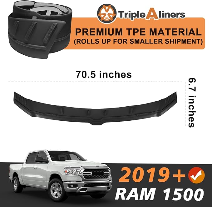 TripleAliners Hood Deflector Protector Compatible with 2019-2025 2026 Ram 1500 Accessories Hood Protector TPE Bug Deflector Shield Replacement