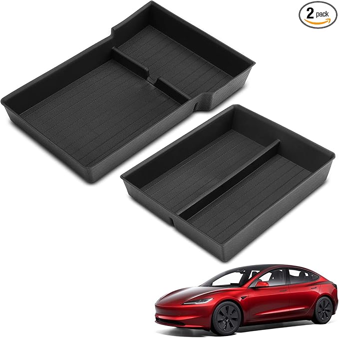 YHTAUTO Center Console Organizer Compatible with Tesla Model Y Juniper 2025 2026(Premium & Performance),Tesla Model 3 Highland 2024 2025 2026, TPE Hidden Storage Box, Car Storage Organizer Accessories