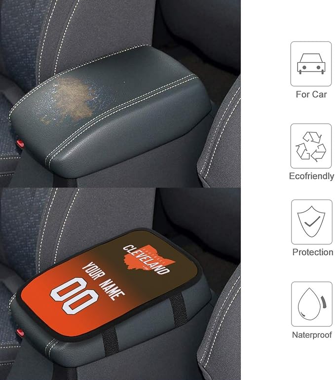 Custom Football Car Armrest Covers Universal Auto Center Console Pad Car handrail Box Cushion Personalized Add Name & Number Fans Gift Fit Suit for SUV Truck Sedan Van