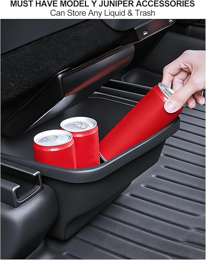 for Tesla Rear Trash Can Model Y Juniper Accessories 2025 2026 Center Console Organizer with Anti-Slip Lid Cover Model Y Floor Storage Box Garbage Bin Silicone Backseat Storage Box Black