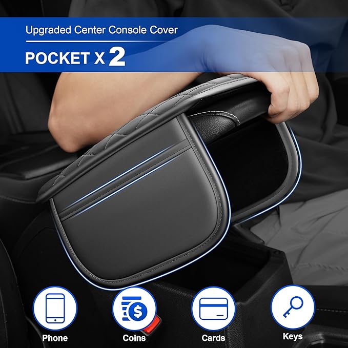 Center Console Cover for Encore: Armrest Cover for Car with 2 Storage Bags - Scratch & Wear Resistant & Waterproof Leather Console Cover,Anti-Scratch Auto Armrest Pad Accessory （Beige