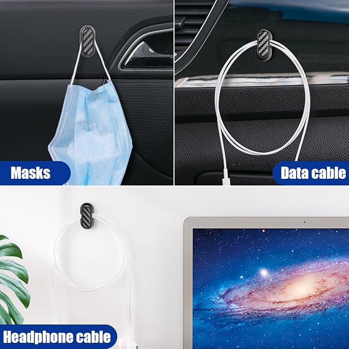 4PCS Car Mini Hooks, Multifunctional Self-Adhesive Vehicle Dashboard Backseat Hangers, Automotive Interior Wall Hanging Hook Stickers, Universal for SUV, Sedan, Truck (Black)