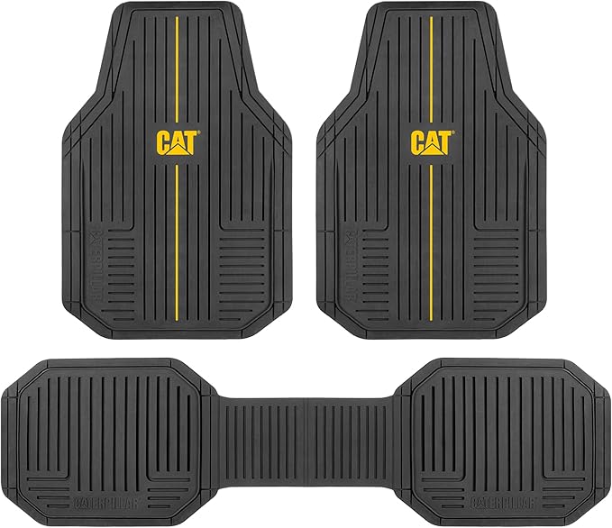CAT® Signature™ Heavy-Duty 3-Piece All Weather Floor Mats for Cars, Trucks & SUVs – Trim-to-Fit Rubber Car Mats Full Set, Waterproof Automotive Floor Mats, Interior Accessories & Car Rug Protection