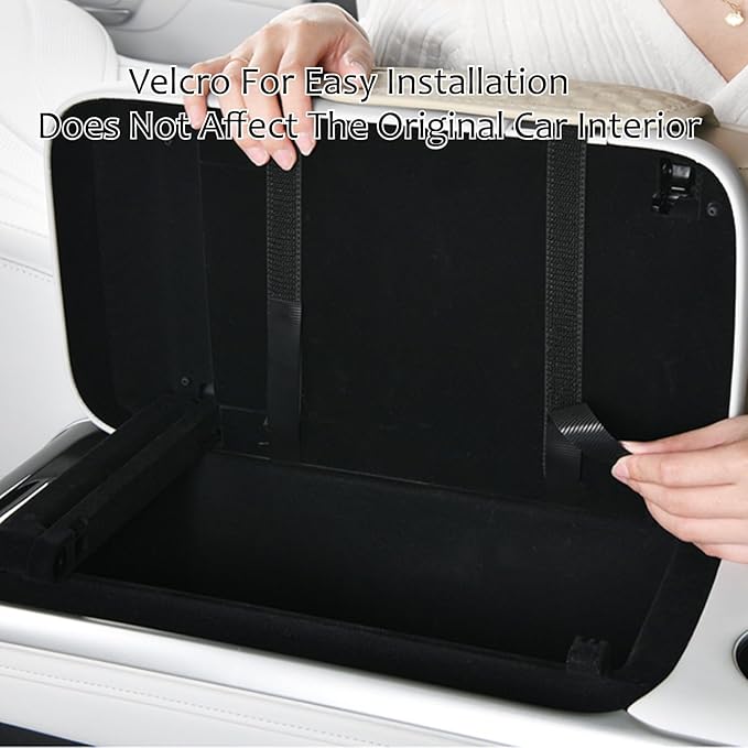 Car Center Console Armrest Pad, Arm Rest Box Cushion with Ergonomic Height Boost, Storage Pockets, Built-in Tissue Box, Cupholder, Fit for Most Sedan Vehicles (Embossing Checkerboard, Beige)