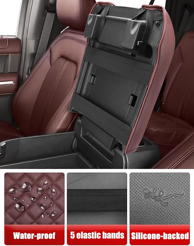 KBH Center Console Armrest Cover for 2018-2020 Ford F150, 2017-2022 F250-F450, 2018-2024 Expedition, Bucket Seat, PU Leather Cushion Pad, Anti-Scratch, Dark Marsala Brown (Not for Other Years)