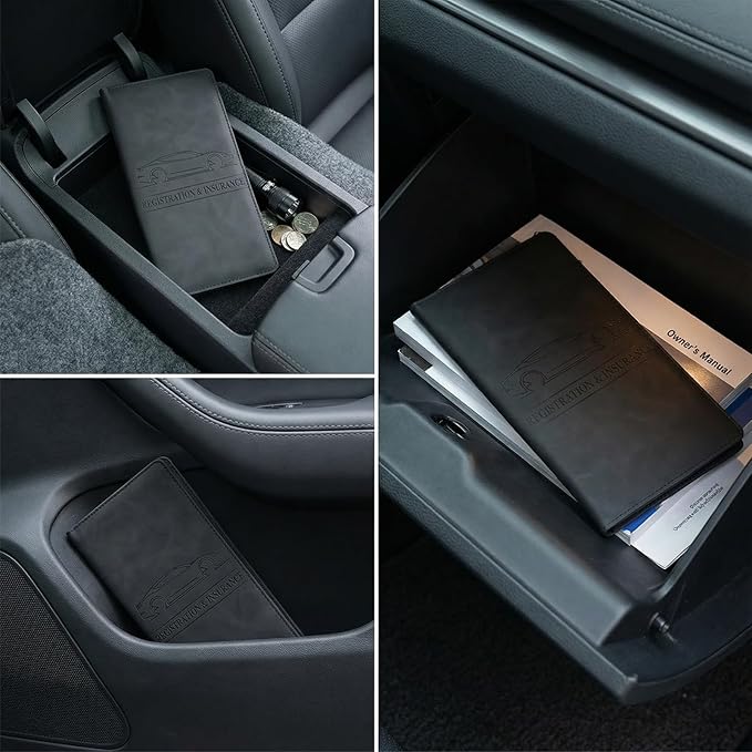 Car Glove Box Organizer Car Registration Holder Insurance Card Holder Vehicle Document Holders for Glove Box Paperwork Organizer Compartment Glovebox Information Holders for Women Men, Black