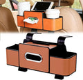 NOSBING Car Organizer And Storage Box, Back Seat Car Organizer, 5 in 1 Multifunctional Car Back Seat Storage Box with Drink Cup Holder Tissue Box, for Hold Phone,Snacks, Drinks, Handbag (Brown-A)
