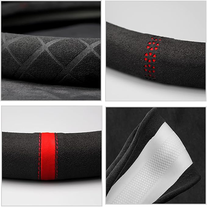 14 inch Suede Steering Wheel Cover,Compatible with Tesla Model 3 Model Y Suede Leather Sport Non-Slip Wheel Cover Car Interior Accessories 14-14 1/4 inch for Man and Women