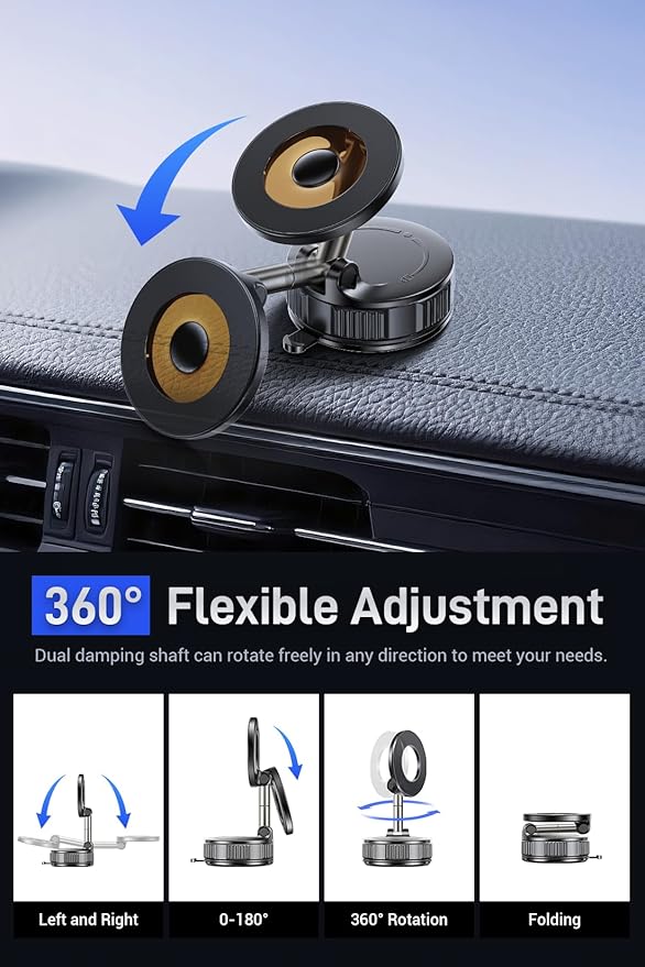OUNIER Vacuum Magnetic Phone Holder for Car [120+LBS Strongest Suction & 3200gf Magnetic] 360° Adjustable Magsafe Car Phone Mount, Cell Phone Holders for Your Car for iPhone 17 Pro Max 16 15 14 13 12