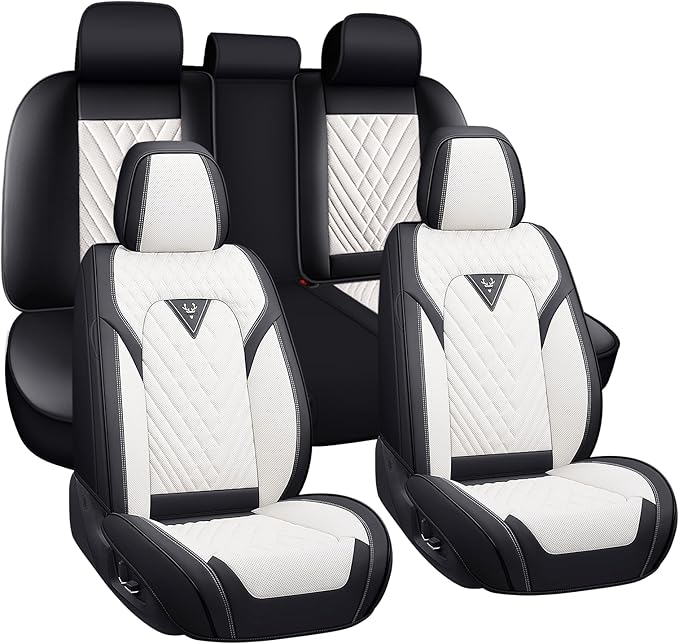 BYXN Car Seat Covers for Jeep Wrangler 2000-2026,Breathable Nappa Leather Car Seat Protector,Full Seat Cover Automotive Seat Cushion with Airbag Compatible(5 Seats,Black-White)