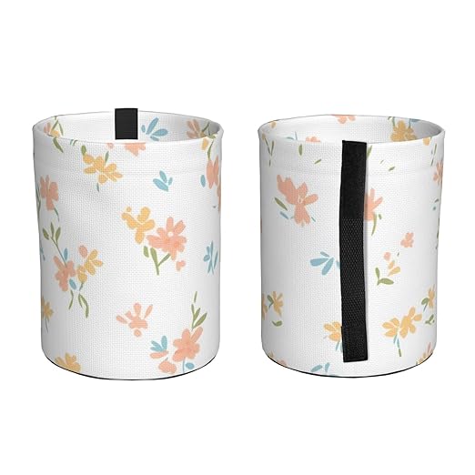 Kaifanee Car Trash Can Hanging, Yellow and Pink Floral Fragments Waterproof Auto Garbage Bin Universal Vehicle Waste Container, 3.5L Capacity