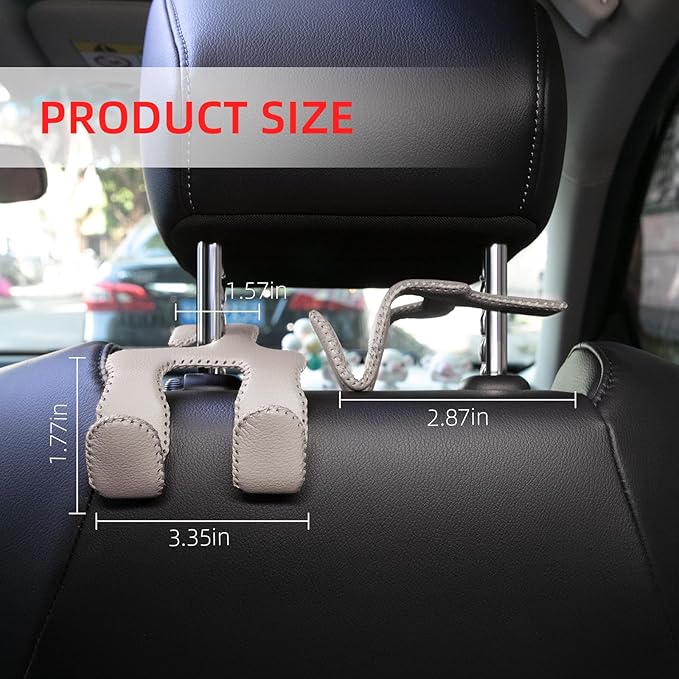 Car Hooks for Purses and Bags,Car Purse Holder Upgraded 2 in 1 Durable Hanger Leather Headrest Hook Car Back Seat Organizer Storage for Purse Car Interior Accessories,2-Pack,Beige