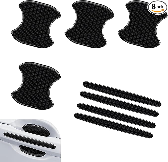 8PCS Car Door Handle Protectors, Anti-Scratch Anti-Bumping Car Doors Handle Bowl Sticker, Reflective Auto Door Handles Paint Protective Film, Universal Protection Guard for Most Cars (Black)