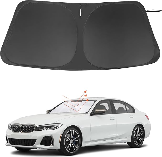 Windshield Sun Shade Custom Fit for 2019-2024 2025 BMW 3 Series Accessories Foldable Sunshade Sun Blocker Protect Car from Sun Rays & Heat Damage Keep Car Cooler