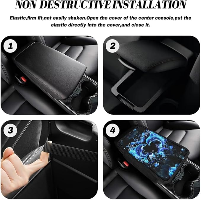 BIGCARJOB Neon Dolphin Car Center Console Cover with Side Storage Auto Interior Accessories Cute Car Armrest Seat Box Cover Cushion Universal Car Armrest Organizer