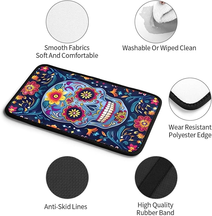 Funny Sugar Skulls Flower Car Center Console Cover Universal Car Armrest Cover Waterproof Auto Armrest Seat Box Mat Protector Decor Car Center Console Cushion Pad for Most Vehicle SUV Truck Car