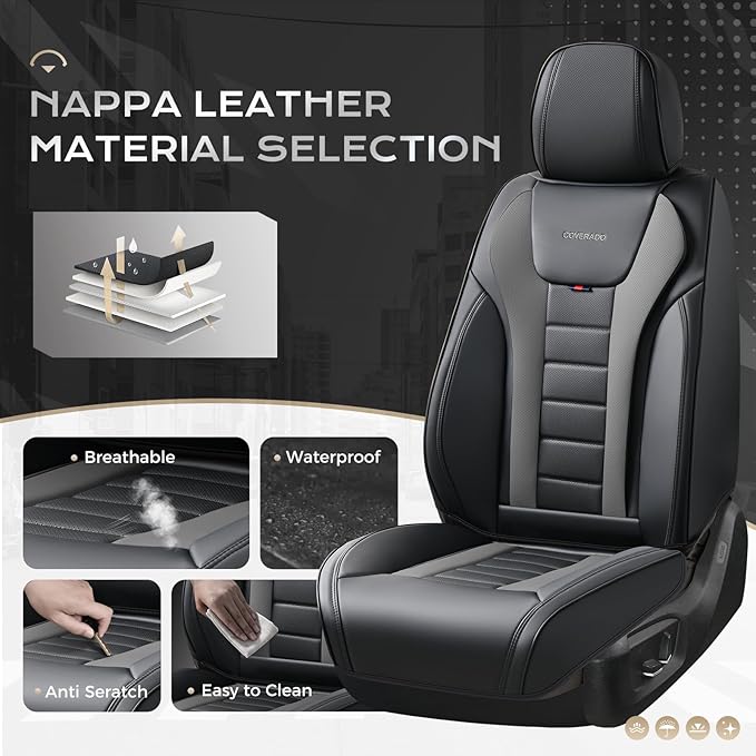 Coverado Car Seat Covers, Front Covers for Cars, Car Seat Cover Front Seats, Automotive Seat Cover, Waterproof, Leather Car Seat Cushion, Universal Interior Covers Seat Protectors for Most Cars