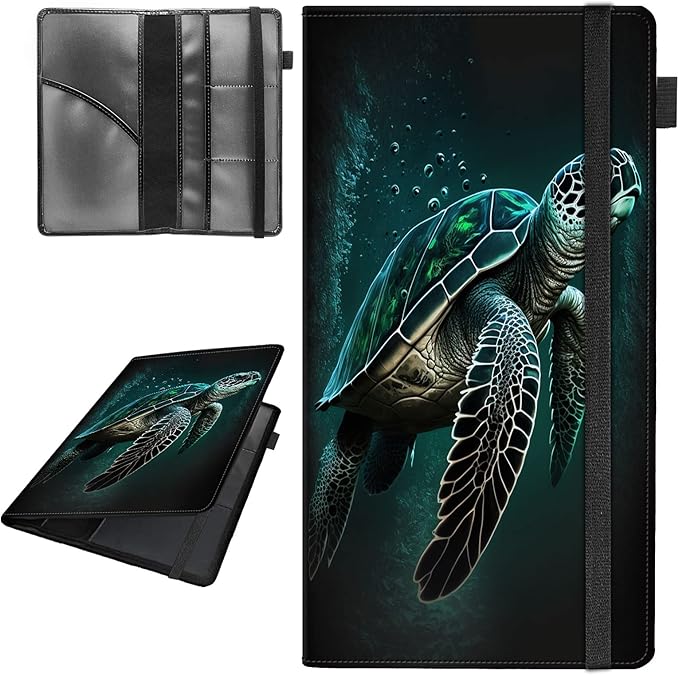 Car Registration and Insurance Holder,Leather Vehicle Glove Box Organizer Wallet for Document,Perfect for any Car,Truck,Motorcycle,Driver License,Trailer or Boat,Men & Women,Cute Green Sea Turtles