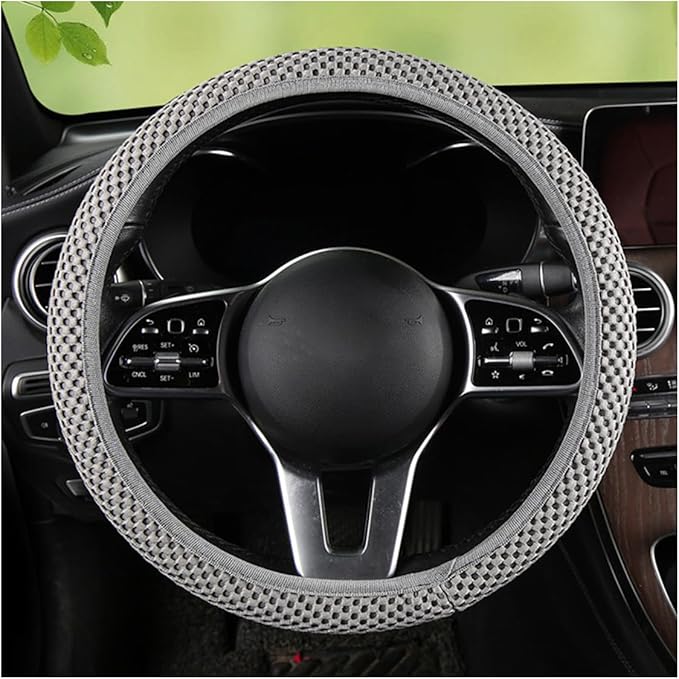 Stretch Elastic Steering Wheel Cover, All-Season Comfort, Warm in Winter & Cool in Summer, Universal 15 Inch Microfiber Breathable Ice Silk, Anti-Slip, Odorless, Easy Carry, Fit Car, SUV (Grey)