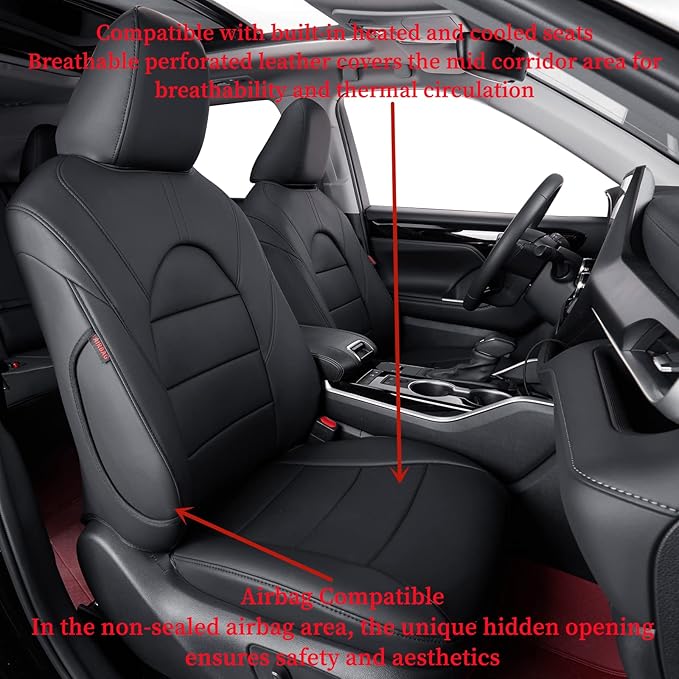 coverdream Grand Highlander Seat Covers for 2024 2025 2026 Toyota Grand Highlander SUV,2nd Row 40/60 Split,Fully Covered,Luxury Leather Car Seat Protector(Full Set,Black)