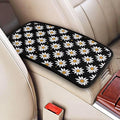 Daisy Car Center Console Cover Floral Wildflower Cute Polyester Armrest Pad Cushion Automotive Cars Center Console Lid Protector Black Car Decor Accessories