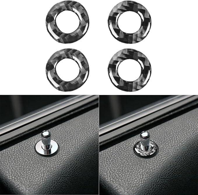NVCNX Real Premium Carbon Fiber for Chrysler 300 Accessories 2015-2023 2016 2017 2018 2019 2020 2021 2022 S/C/Limited/Touring Car Door Lock Pin Ring Cover Interior Trim Sticker Decal 4PCs