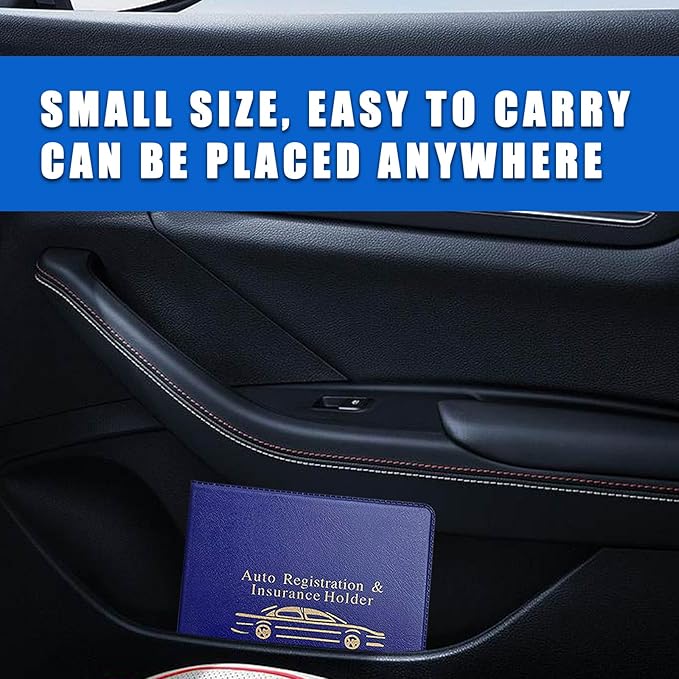Ziciner Car Registration Insurance Holder, 2Pack Essential Auto Card Document Glove Box Organizer with Touch Fastener, Vehicle Interior Accessories Perfect for Most Car, Truck, SUV (Blue/Gold Words)