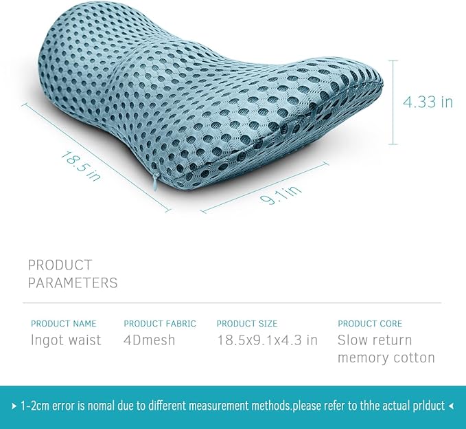 Panduo Lumbar Support Pillow for Office Chair, Memory Foam Lumbar Pillow for Lower Back Pain Relief - Black (Blue)