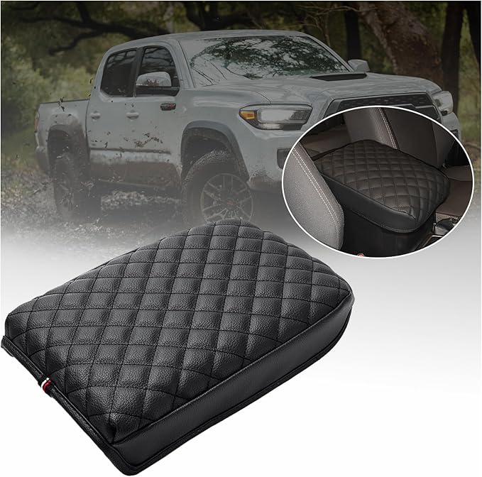 JKCOVER Premium Center Console Cover Compatible with Toyota Tacoma 2016 2017 2018 2019 2020 2021 2022 2023 PU Leather Car Armrest Cushion Protector (Black)