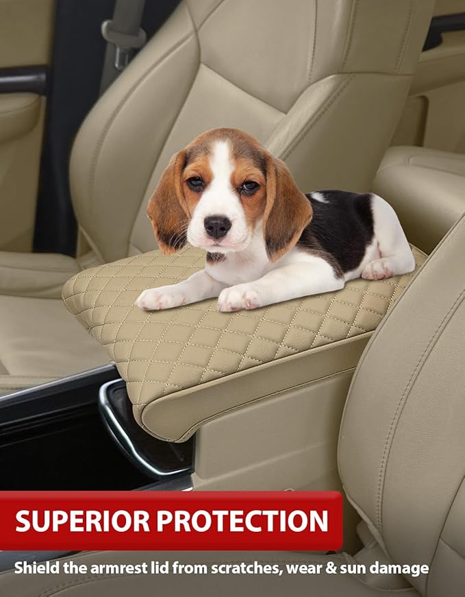 KBH Center Console Armrest Cover for Acura MDX 2015 2016 2017 2018 2019 2020, Vinyl Leather Trim, Middle Console Arm Rest Protective Cover, Anti-Scratch, Tan