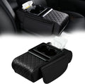 Multifunctional PU Leather Car Armrest Box Mat Organizer with Cup Holders, Universal 5-in-1 Car Armrest Storage Box Mat with Central Elbow for Most Cars (Black)