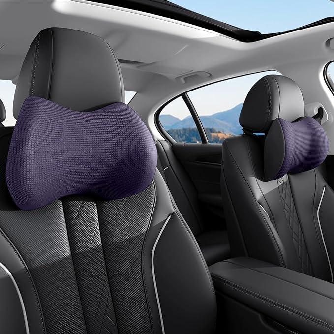 Xonhzam Car Headrest Pillow for Neck Support, Ultra Comfortable Neck Pillow for Driving, 2 Pack Car Neck Pillows with Adjustable Strap & Breathable Removable Cover, Fit Most Cars(Purple)