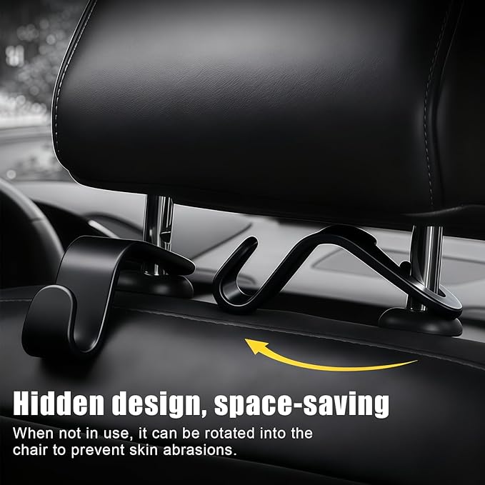 4 PCS Car Headrest Hooks - 360 Rotatable Auto Back Seat Storage Organizer, Universal Vehicle Car Organization Hangers for Purses, Bags, Cloths & Water Bottles Hook Seat Accessories, Black