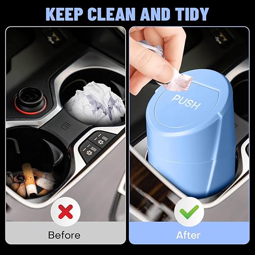 SGLRT Car Trash Can with Lid - Blue Mini Leakproof Vehicle Garbage Can Bin with 20pcs Trash Bags - Car Organizers and Storage for Front Back Seat Accessories