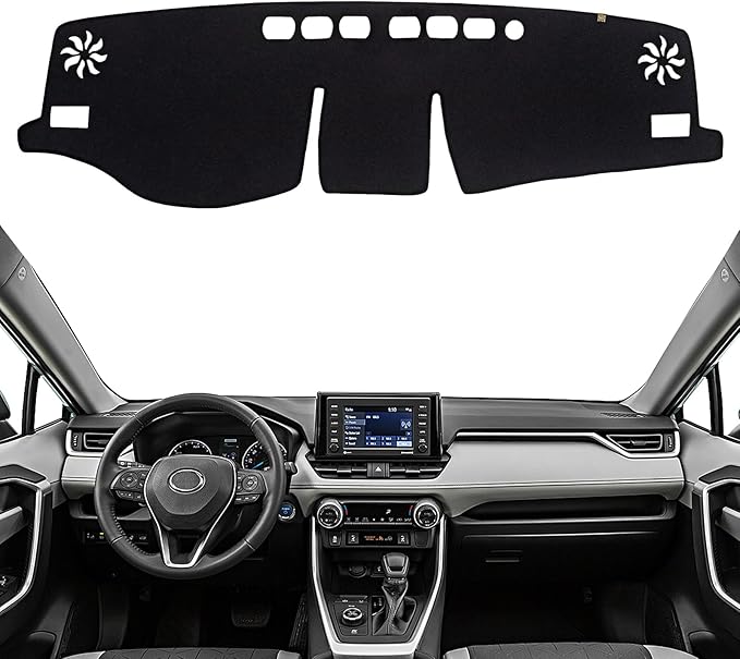 KEYOOG Dashboard Cover Dash Mat Fit for 2024-2019 to-yota RAV4 (Without HUD Models),Car Dash Board Mat Anti-Glare Carpet,Non-Slip Pad Sunshield Protector (Black)
