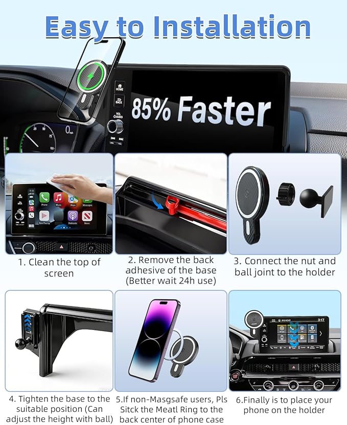 PZK Car Phone Holder for Hyundai Elantra 2021-2025 SE/SEL/Sport/Limited/N Line Accessories 8-Inch/10.25-Inch Screen Magnetic 15W Fast Wireless Charger Car Phone Mount Not Affect Air Vent