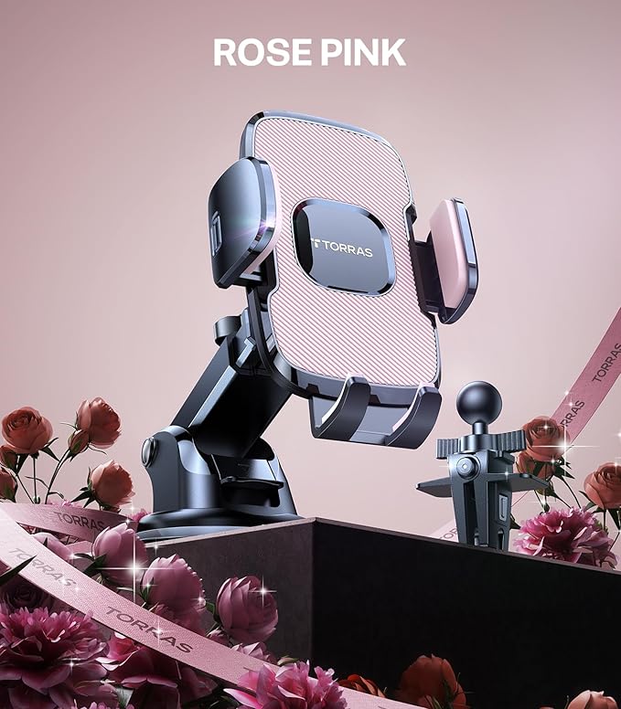 TORRAS Pink Phone Holders for Your Car【Ultra-Durable & Strongest Suction】, Universal Car Phone Holder Mount Truck Cradle Stand for Dashboard Windshield Vent, Pink Car Accessories