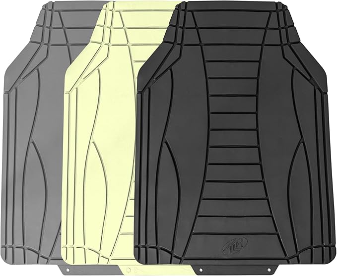 TLH Car Floor Mats, Gray Sleek Linear, Full Set, Rubber, Waterproof, Stain-Resistant, Easy to Clean, Washable, Durable for Ultimate Protection, Perfect for Cars, Trucks, SUVs, Vans