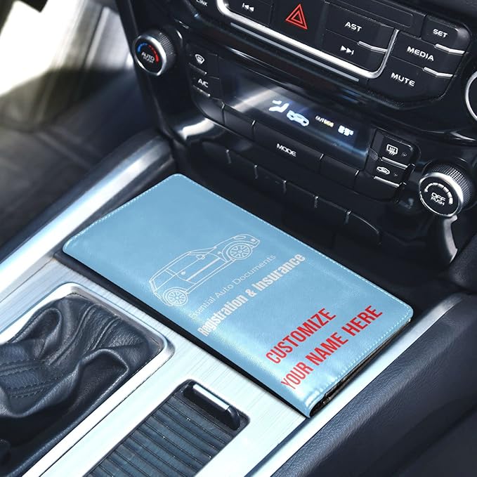 Caihoyu Custom Car Registration and Insurance Card Holder Personalized Leather Glove Box Organize Men Women Wallet Accessories Case for Cards, Essential Document Driver License Light Blue